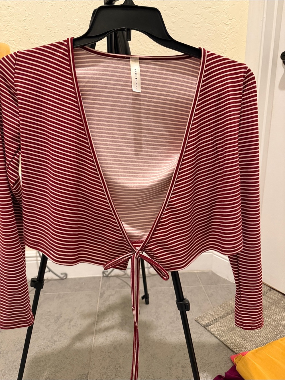 Blue Blush Red & White Striped Tie-Front Crop Top